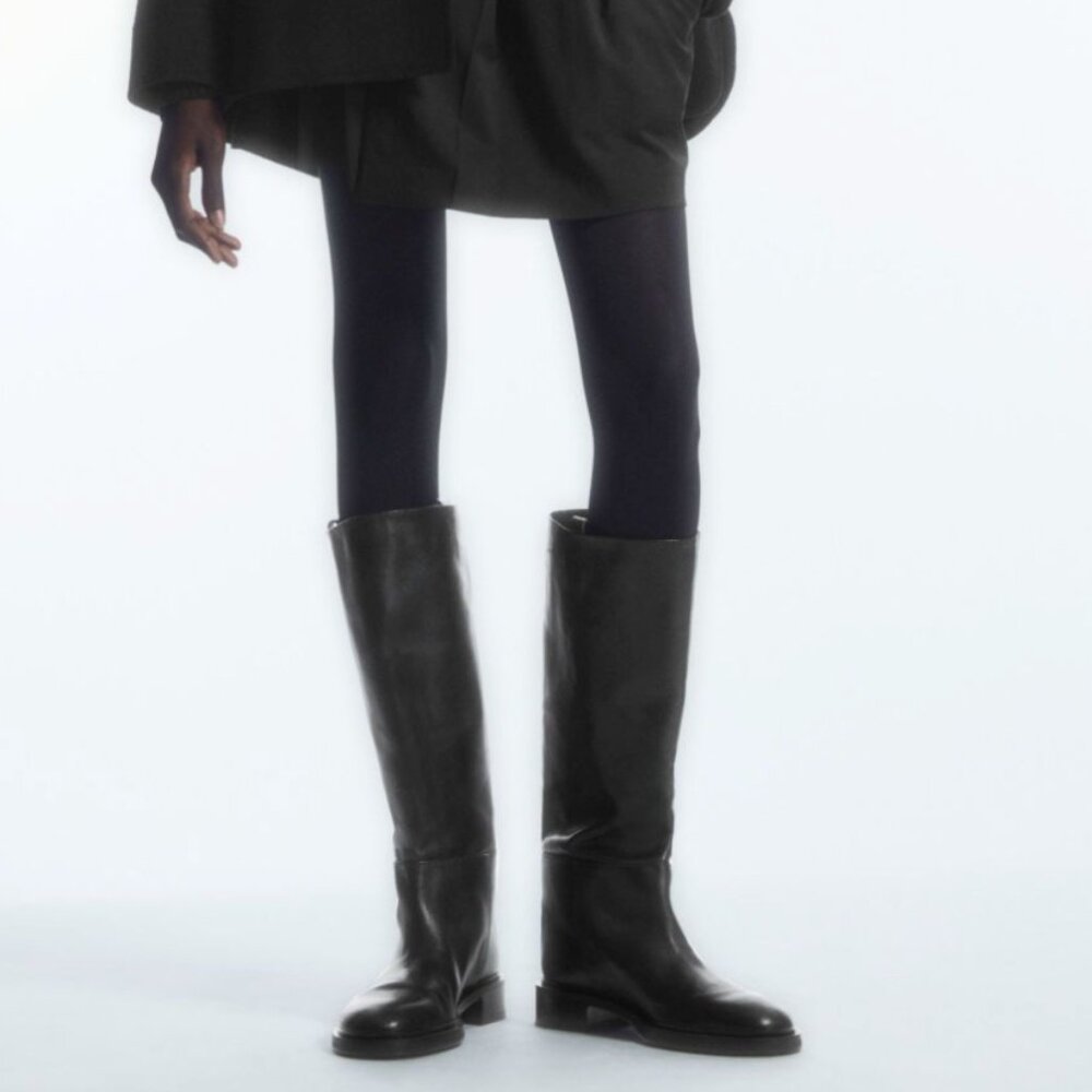 COS Black Leather Riding Boots | 7